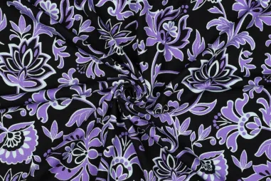 300gr/M² - Tricot stof - punta di roma - bloemen - zwart - 5099-001