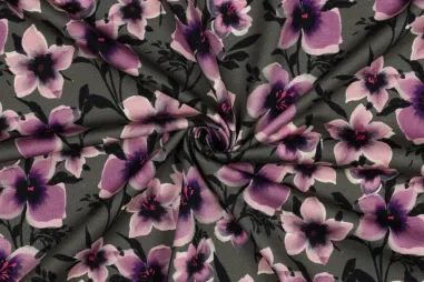 Katoenen tricot stoffen - Tricot stof - French Terry - digitaal bloemen - groen - 5570-007