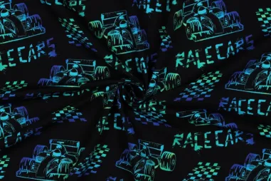 Jongens stoffen - Tricot stof - digitaal racecars - zwart - 5630-003