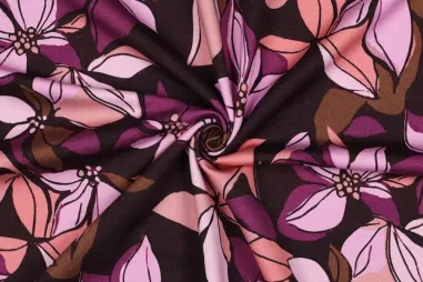 Bordeaux rode stoffen - Joggingstof - sweattricot - digitaal bloemen - aubergine - 5634-004