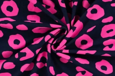 French Terry stoffen - Tricot stof - French Terry - luipaardprint neon - donkerblauw - 20116-980