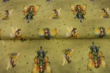Mosgroene stoffen - Tricot stof - French Terry - digitaal fairy - mosgroen - 26540-22
