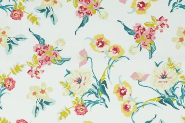 Tafelzeil stoffen - Katoen met coating - bloemen - wit - 9864-008