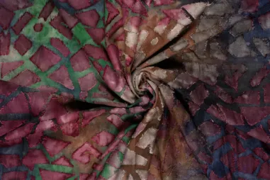 Tie dye stoffen - Stretch stof - jacquard tie dye - aubergine multi - 24127-046