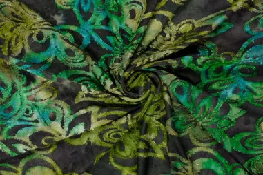 Tie dye stoffen - Stretch stof - jaquard tie dye - bloemen - groen multi - 24128-025