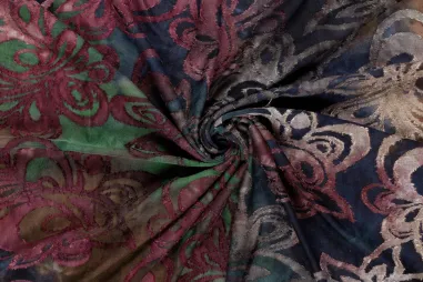 Stretch stoffen - Stretch stof - jaquard tie dye - bloemen - bordeaux multi - 24128-046