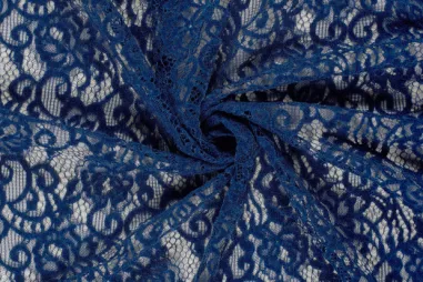 Laagjes kleding stoffen - Kant stof - chenille - bloemen - indigo - 24158-006