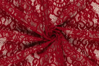 Laagjes kleding stoffen - Kant stof - chenille - bloemen - rood - 24158-016