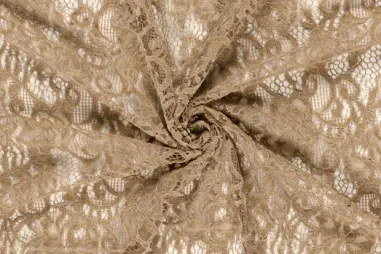 Camel beige stoffen - Kant stof - chenille - bloemen - camel - 24158-053