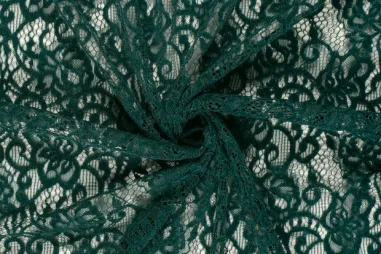 Laagjes kleding stoffen - Kant stof - chenille - bloemen - donkergroen - 24158-128