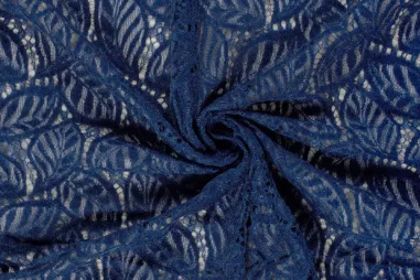 Laagjes kleding stoffen - Kant stof - chenille - bladeren - indigo - 24159-006