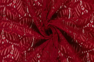 Avondkleding stoffen - Kant stof - chenille - bladeren - rood - 24159-016