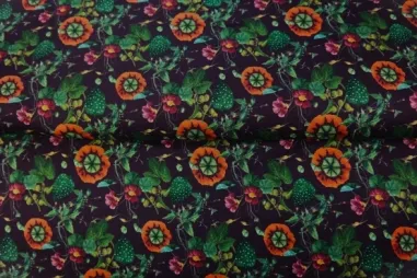 Multi stoffen - Tricot stof - digitaal bloemen - donkerpaars multi - 26807-33VI