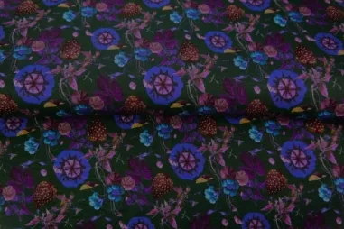 Stenzo Tricot stoffen - Tricot stof - digitaal bloemen - groen paars - 26807-94VI