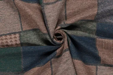 Katoen stof - tricot fijne wafel - bussen - kaki - 47058-270 - Polyester stof - jacquard - ruiten - groen multi - 24207-028