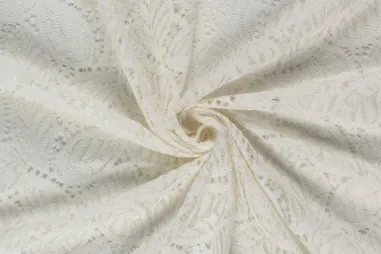 Avondkleding stoffen - Spitzenstoff – Chenille – Blätter – gebrochenes Weiß – 24159-051