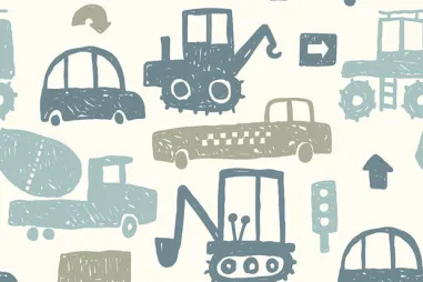 Voertuigen motief stoffen - Tricot stof - French Terry - voertuigen - gebroken wit - 25476-051