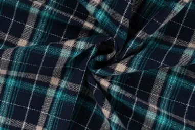Tricot stof - fijne wafel - bloemetjes - petrol - 5074-002 - Flanel stof - yarn dyed check - petrol - 48107-942