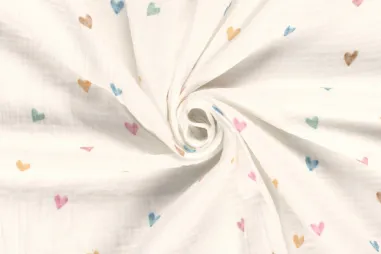 Hartjes stoffen - Hydrofiel stof - digitaal hartjes - gebroken wit - 23455-051