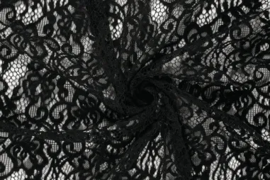 Avondkleding stoffen - Kant stof - chenille - bloemen - zwart - 24158-069