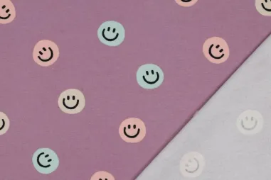 Deken stoffen - Flanel stof - happy faces - lavendel - 6510-005