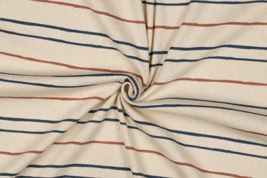 Gestreepte stoffen - Tricot stof - ribtricot - biologisch - strepen - naturel - 6624-001