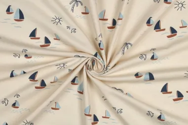 Tricot stoffen - Tricot stof - biologisch - bootjes - naturel - 6625-001