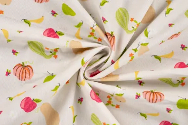 Creme stoffen - Ribcord stof - corduroy - digitaal pompoenen - ecru - 27502-510