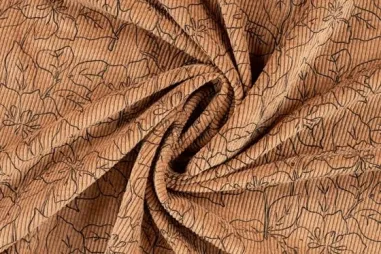 Terra stoffen - Ribcord stof - washed corduroy - stretch - bloemen - real red terra - 22819-057