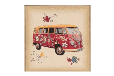 Gobelin stoffen - Gobelin paneel - volkswagen busje flower - rood multi - 251531-1013