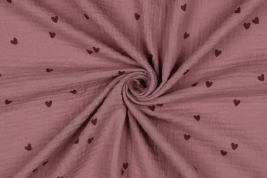 Babydeken stoffen - Hydrofiel stof - hartjes - mauve - 3166-049