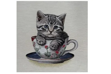Tas panelen - Gobelin paneel - cute kitten cup - grijs - 251031-1088