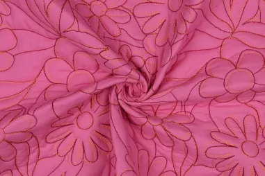 Wattierte - Doorgestikte stof - stepped - bloemen - roze - 3790-001