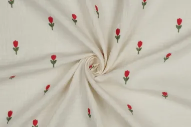 Hydrofiel stof - kersen - naturel - 6129-062 - Embroidery stof - hydrofiel - tulpen - naturel - 3795-001