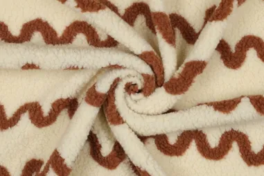 Verschiedene Marken Stoffe - Teddy stof - jacquard - waves - ecru / camel - 5659-004