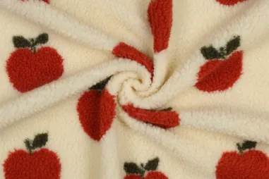 Teddy stoffen - Teddy stof - jacquard - appels - ecru - 5676-001