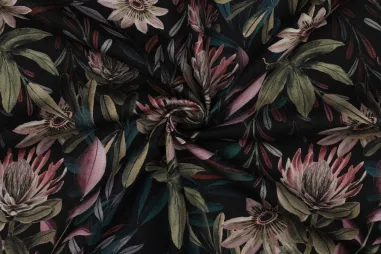 Verhees Textiles - Canvas stof - digitaal bloemen - zwart - 5731-001