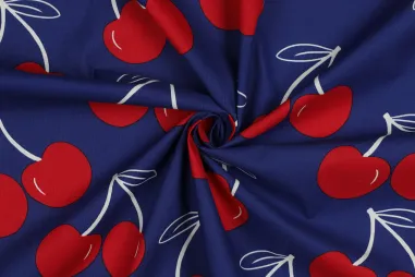 Plastifizierte Baumwolle - Katoen met coating - kersen - kobalt - 5943-003