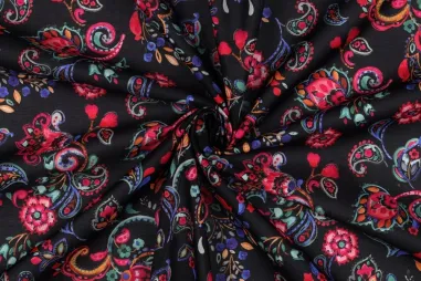 Luftige - Katoen stof - voile - digitaal bloemen - zwart - 5829-001