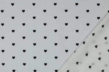 Babydeken stoffen - Katoen stof - poplin - hartjes - wit / zwart - 6120-001 