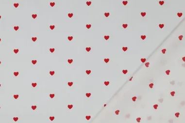 Babydeken stoffen - Katoen stof - poplin - hartjes - wit / rood - 6120-005 