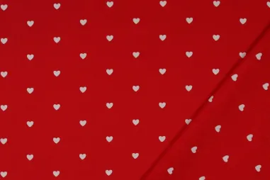 Paillette stof - rood - 5585-015 - Katoen stof - poplin - hartjes - rood - 6120-015