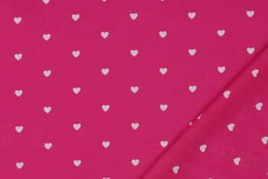 Beddengoed stoffen - Katoen stof - poplin - hartjes - fuchsia - 6120-016