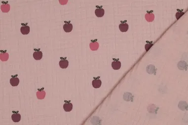 Oudroze stoffen - Hydrofiel stof - appels - oudroze - 6129-005