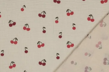 Musselin Stoffe - Hydrofiel stof - kersen - naturel - 6129-062