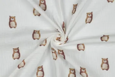 Babycape stoffen - Hydrofiel stof - digitaal beertjes - wit - 6154-012