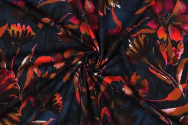 Top - Tricot stof - digitaal bloemen - navy - 6346-001