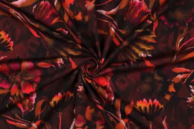 Bloemen Tricot - Tricot stof - digitaal bloemen - bordeaux - 6346-005