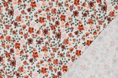 Bloemen motief stoffen - Tricot stof - biologisch - digitaal bloemetjes - wit multi - 6394-004