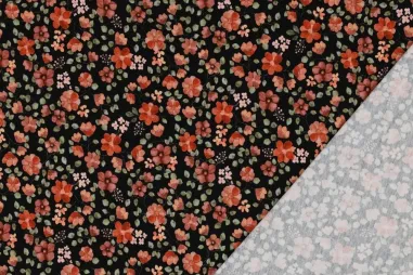 Tricot stoffen - Tricot stof - biologisch - digitaal bloemetjes - zwart multi - 6394-014